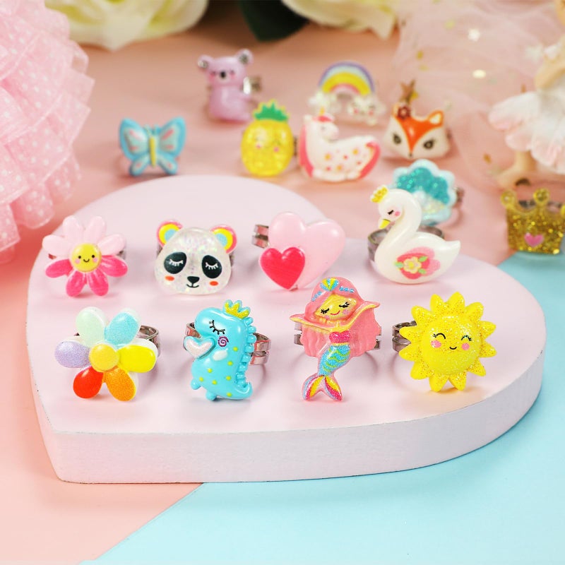 PinkSheep Little Girl Jewel Rings in Heart Box, Adjustable, Girl Gift Pretend Play and Dress Up Rings (Bling) - Image 3